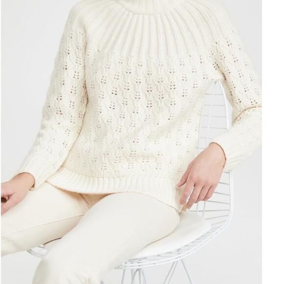 Madewell Pointelle Stitch-Mix Mockneck Merino wool blend Sweater S Antique Cream - Picture 10 of 13